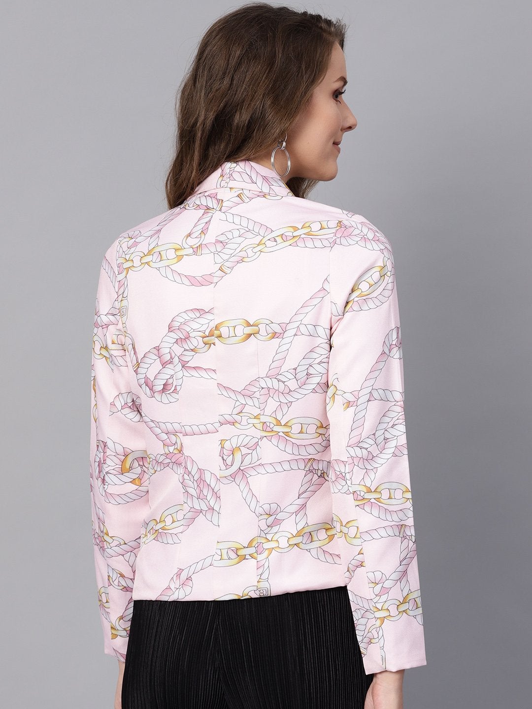 Women's Pink Chain Print Collar Blazer - SASSAFRAS