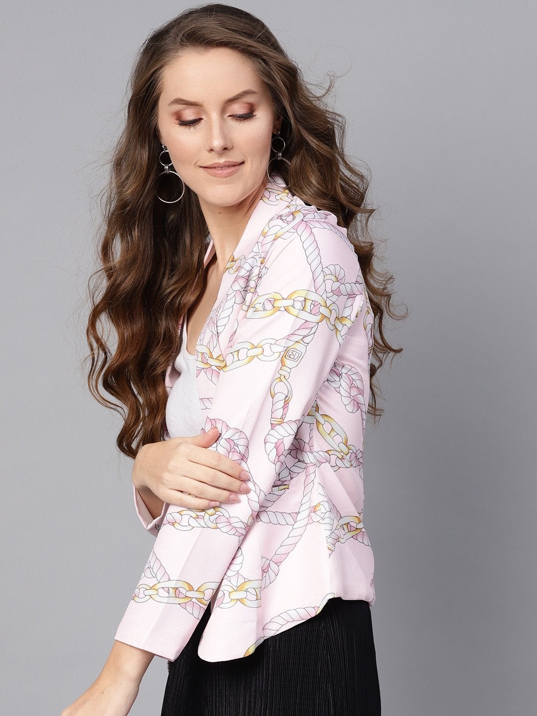 Women's Pink Chain Print Collar Blazer - SASSAFRAS