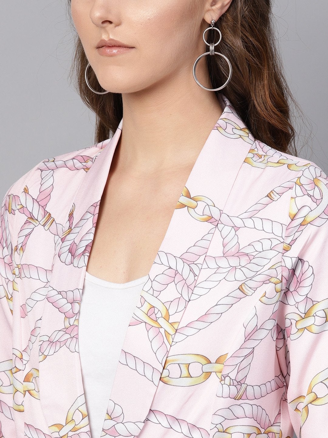 Women's Pink Chain Print Collar Blazer - SASSAFRAS