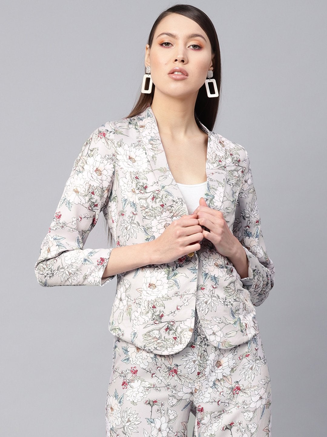 Women's Grey Floral Collar Blazer - SASSAFRAS