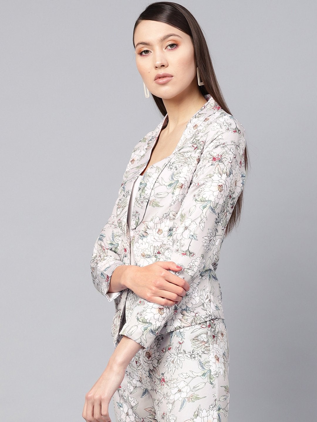 Women's Grey Floral Collar Blazer - SASSAFRAS