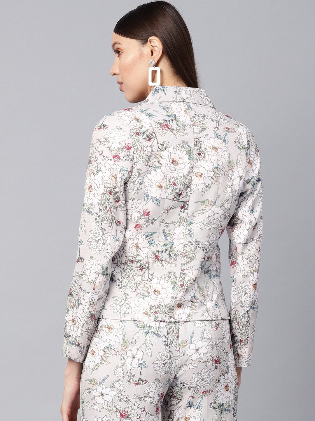 Women's Grey Floral Collar Blazer - SASSAFRAS