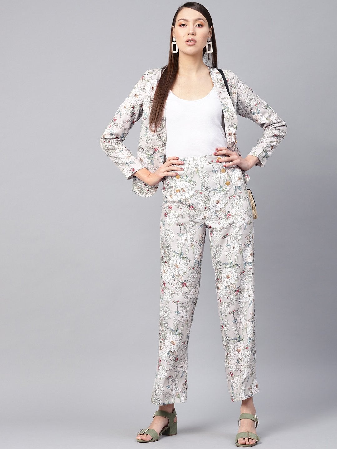 Women's Grey Floral Collar Blazer - SASSAFRAS