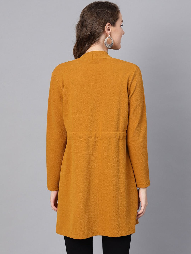 Women's Mustard Waterfall Shrug With Pu Tie Belt