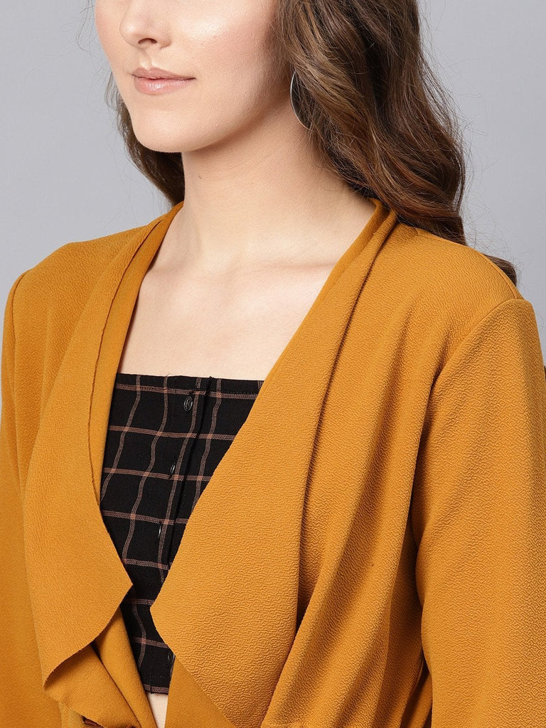 Women's Mustard Waterfall Shrug With Pu Tie Belt