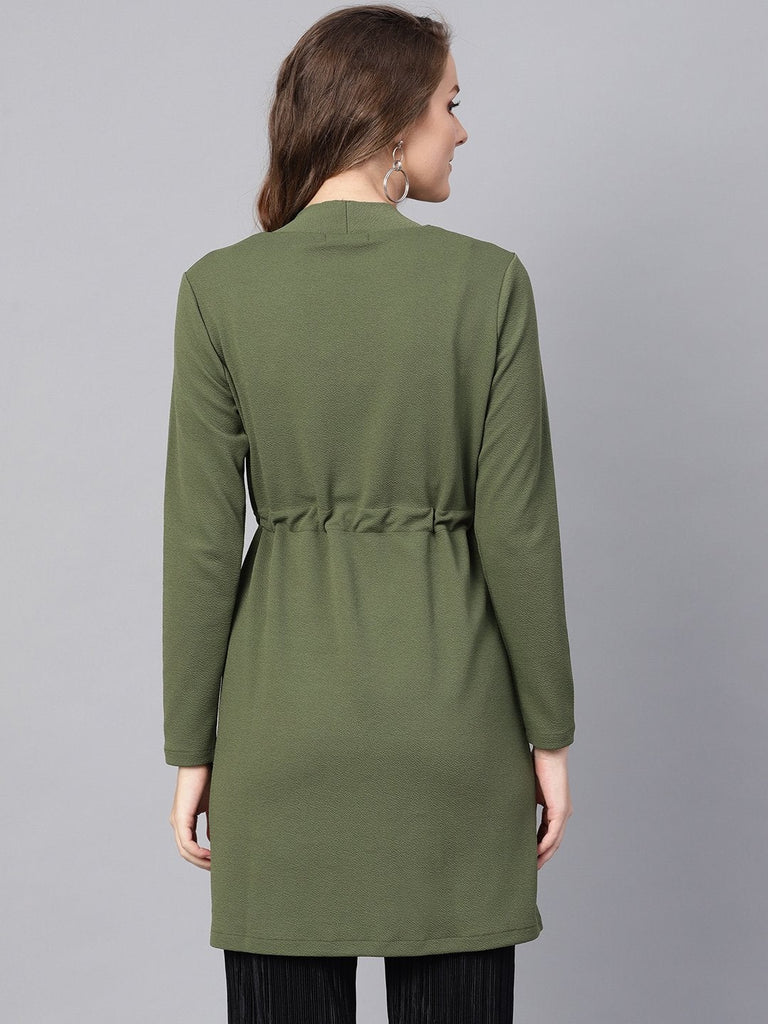 Women's Olive Waterfall Shrug With Pu Tie Belt