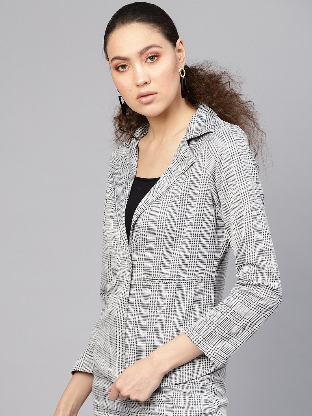 Women's Black & Grey Check Blazer - SASSAFRAS