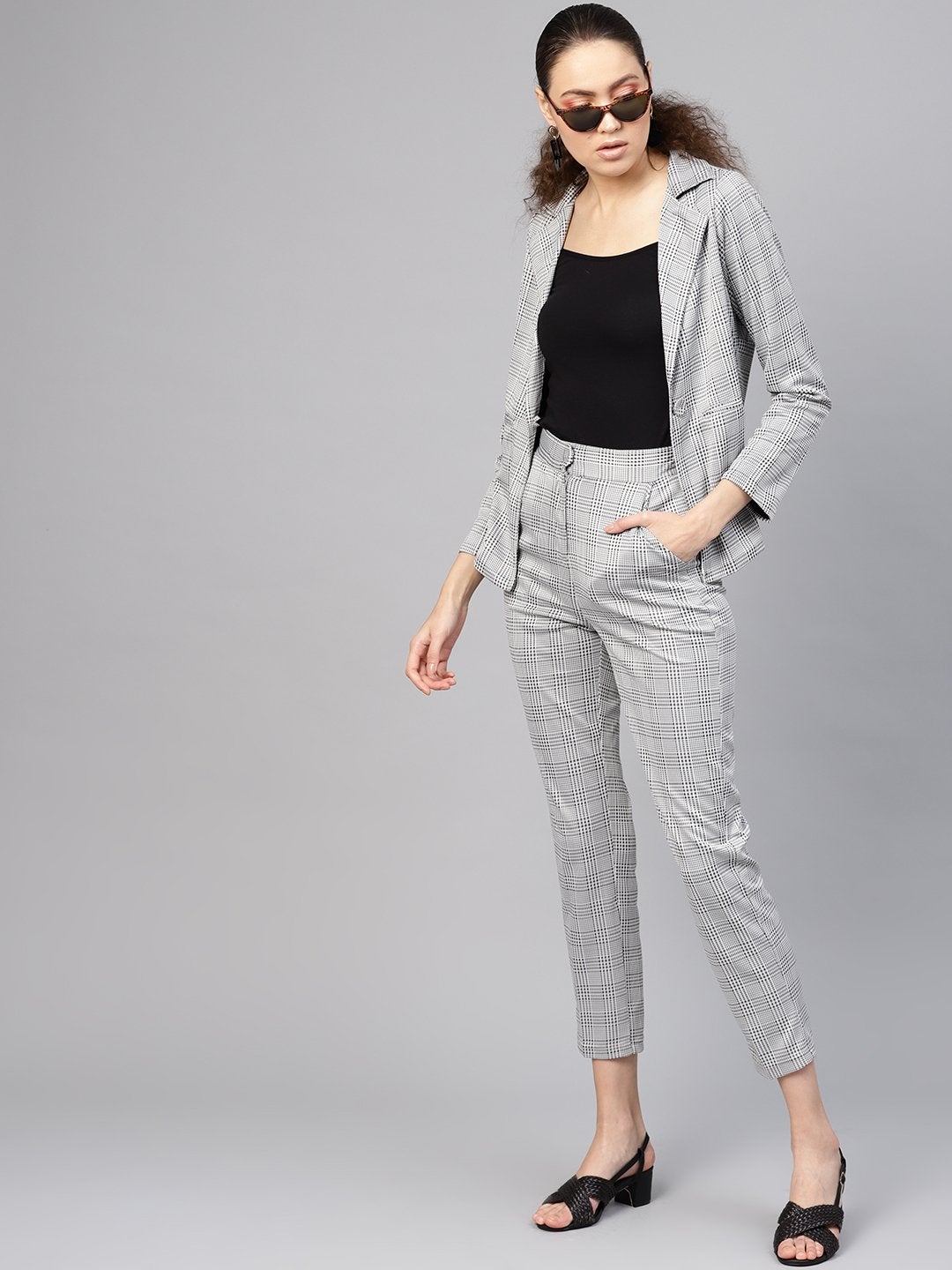 Women's Black & Grey Check Blazer - SASSAFRAS