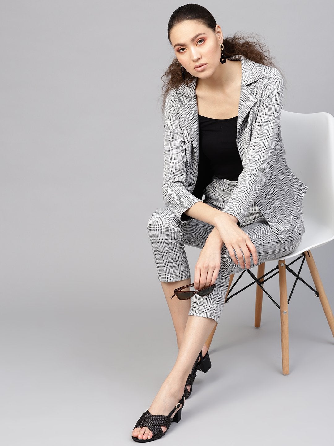 Women's Black & Grey Check Blazer - SASSAFRAS