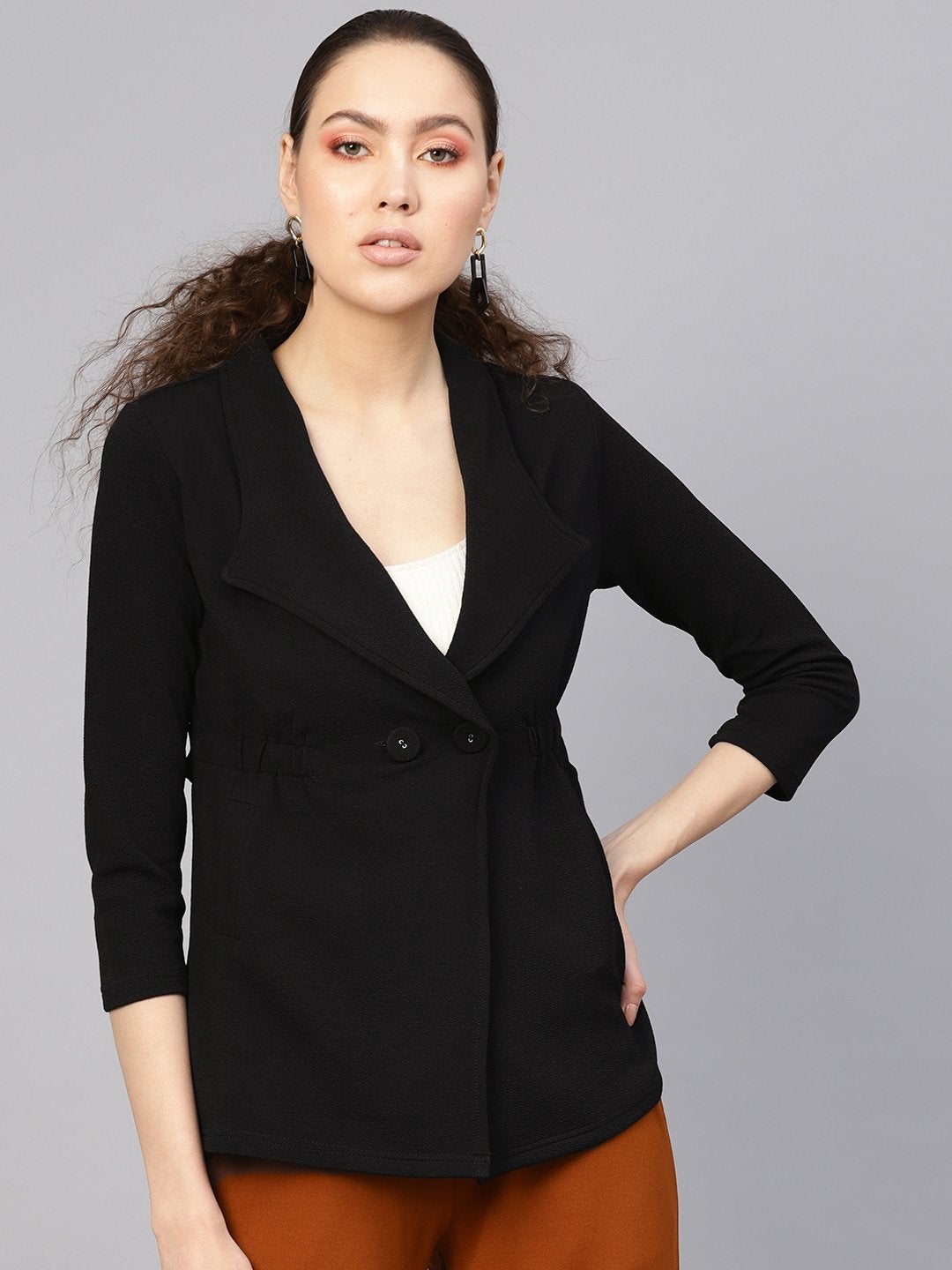 Women's Black Side Elastic Blazer - SASSAFRAS