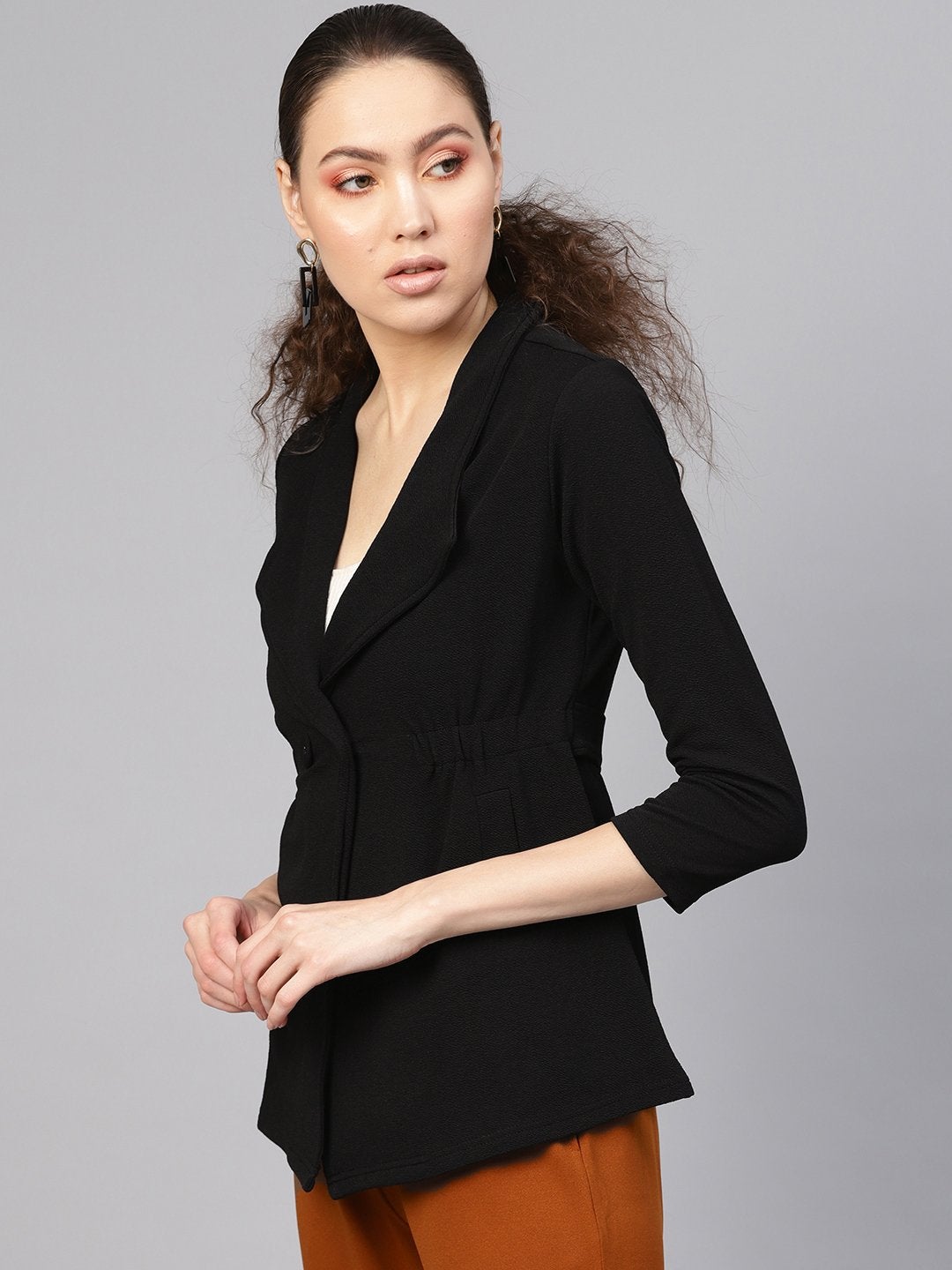 Women's Black Side Elastic Blazer - SASSAFRAS