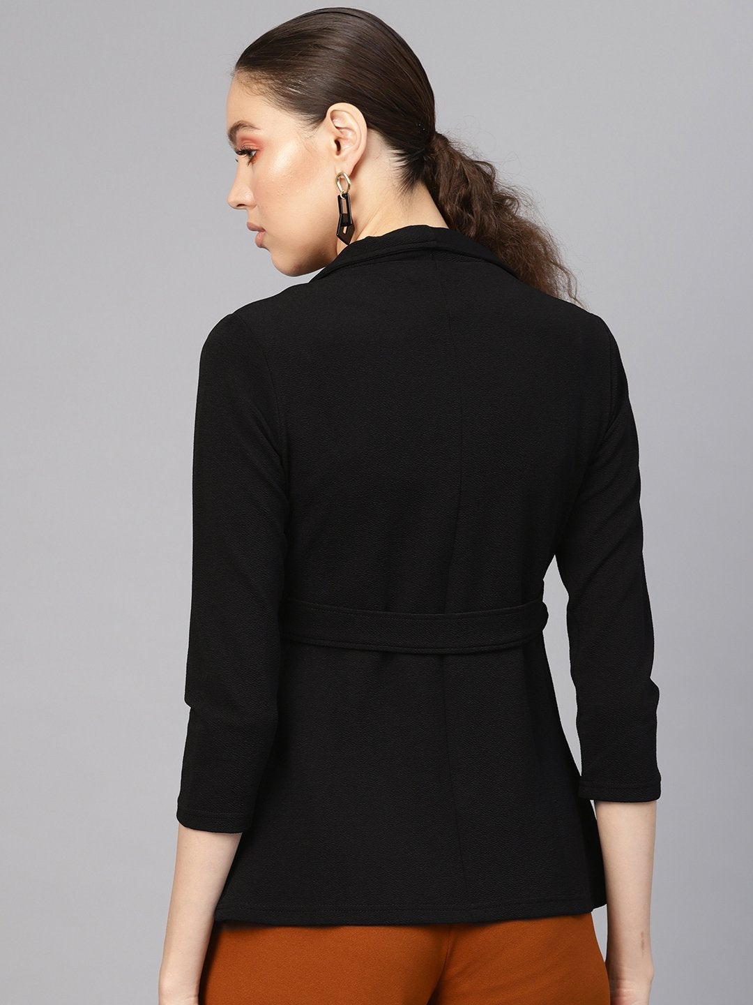 Women's Black Side Elastic Blazer - SASSAFRAS