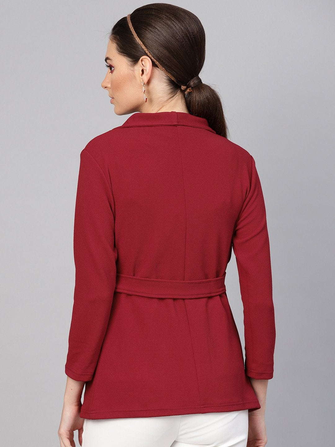 Women's Maroon Side Elastic Blazer - SASSAFRAS