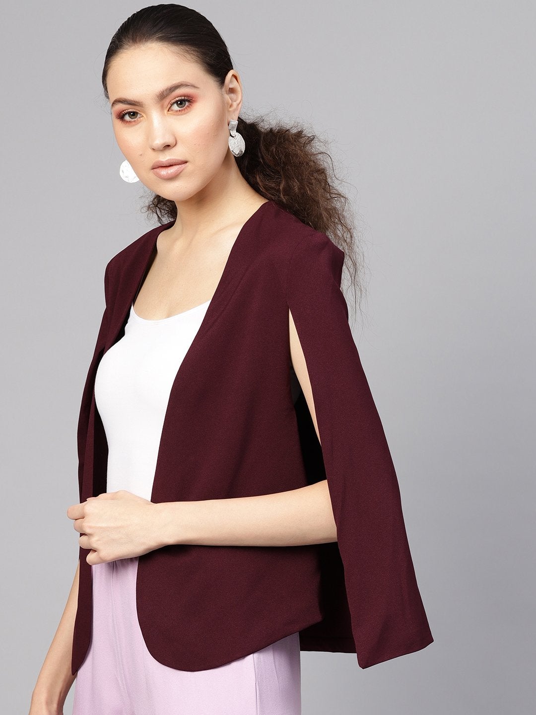 Women's Burgundy Cape Jacket - SASSAFRAS