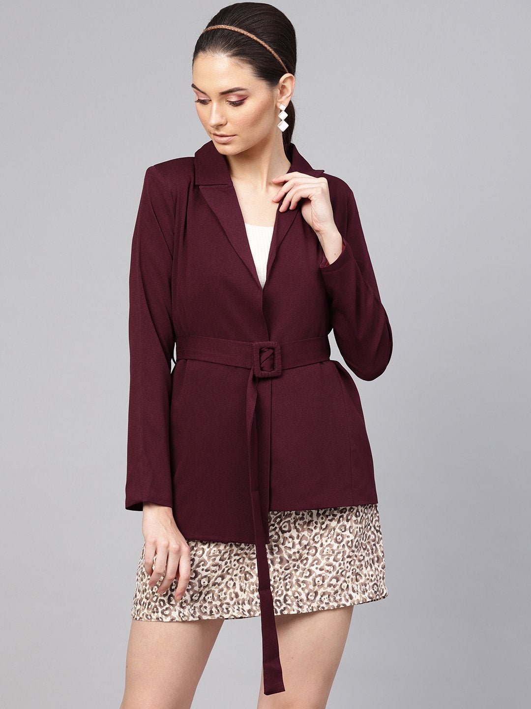 Women's Burgundy Belted Jacket - SASSAFRAS