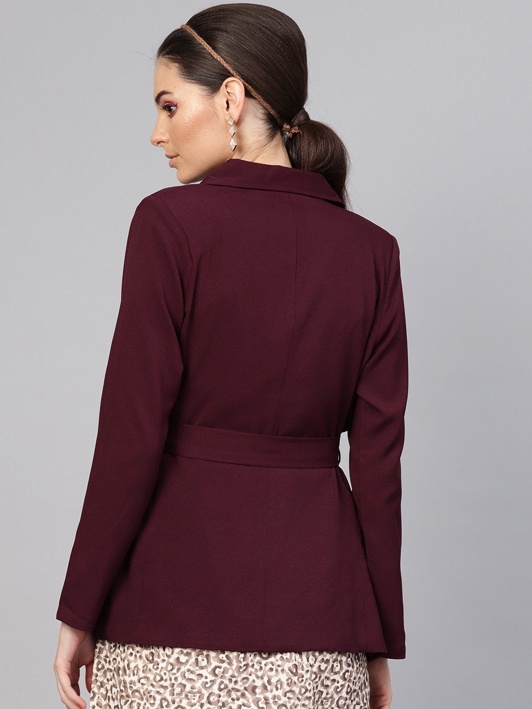 Women's Burgundy Belted Jacket - SASSAFRAS