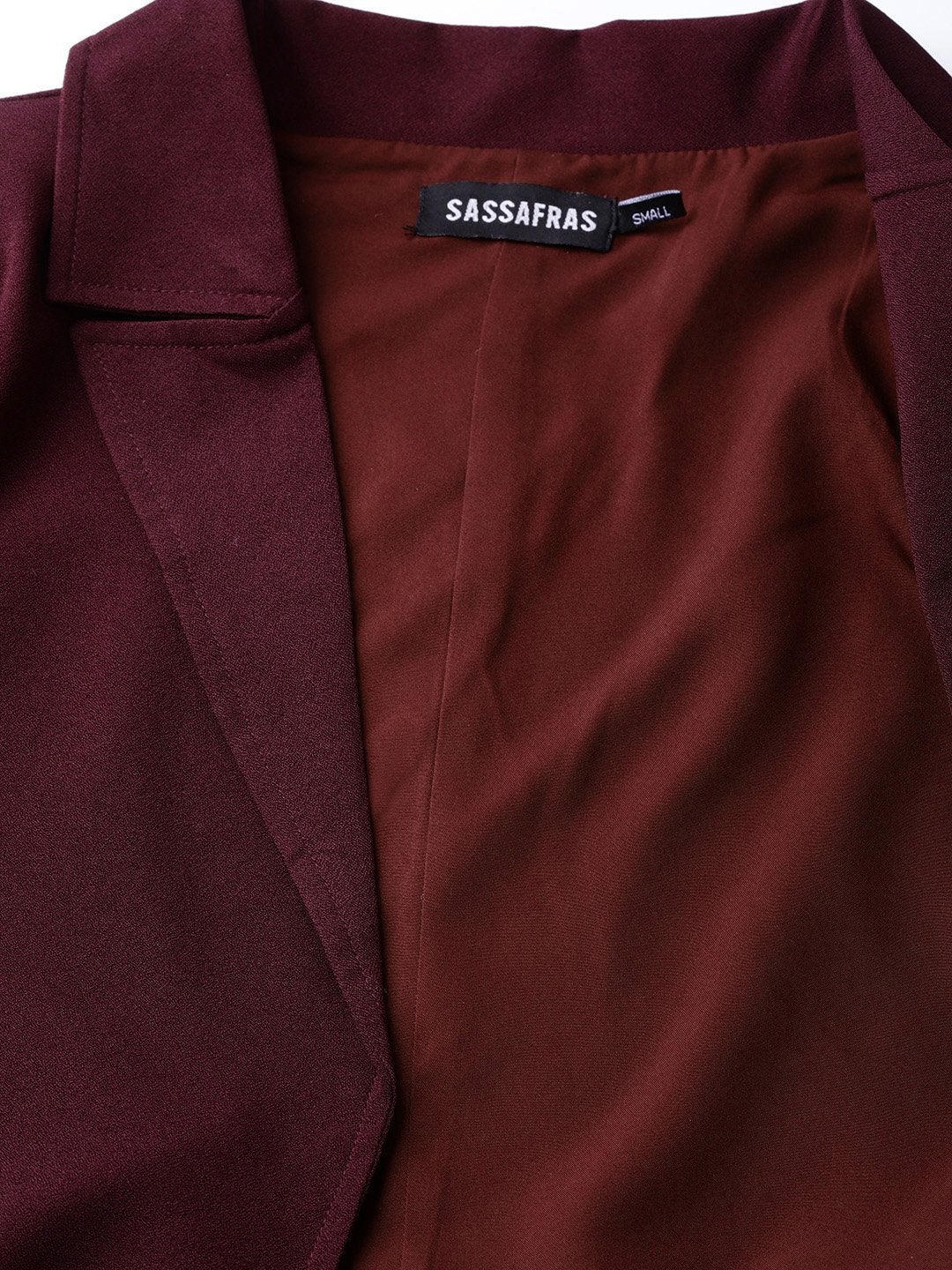 Women's Burgundy Belted Jacket - SASSAFRAS