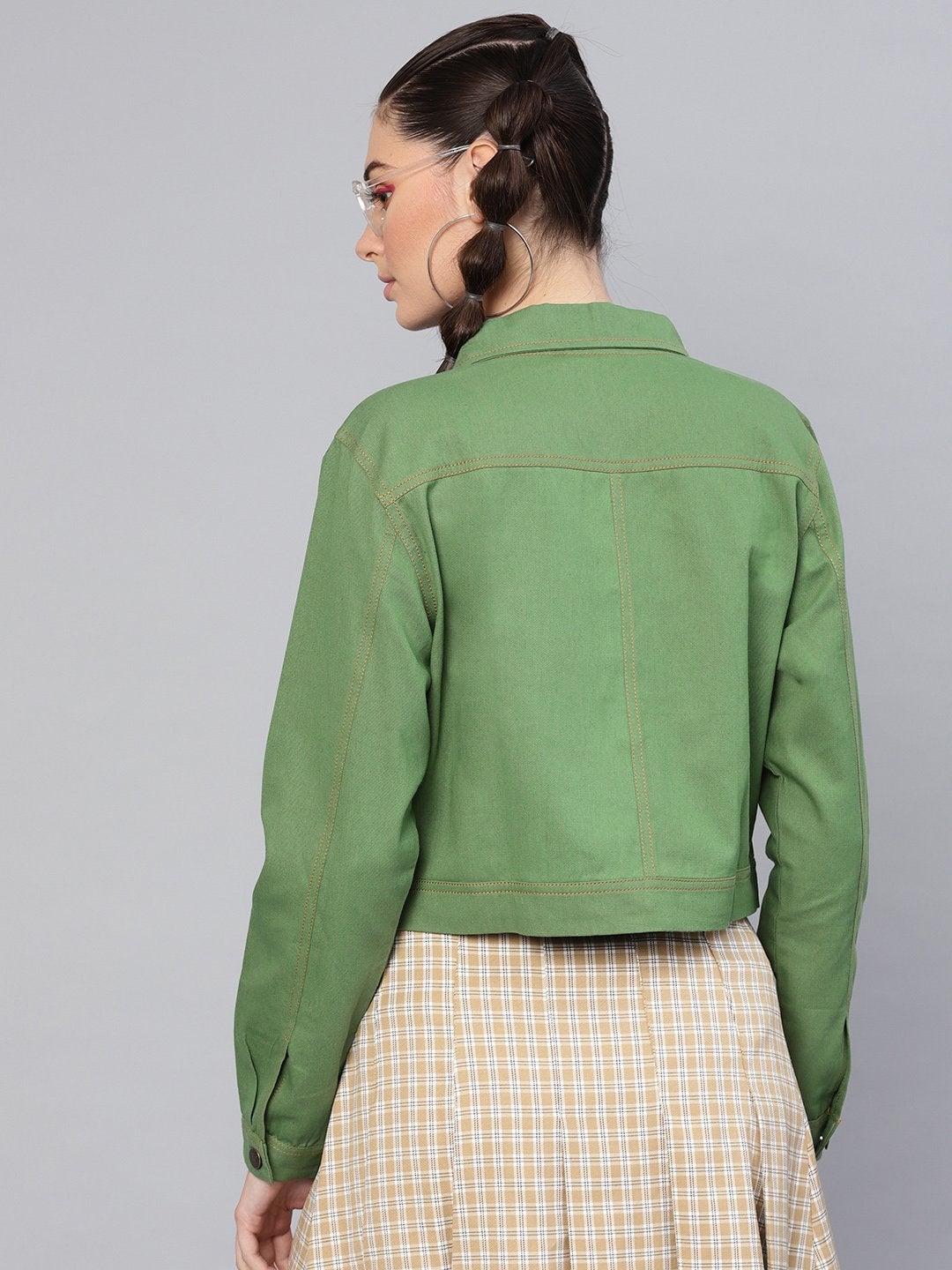 Women's Olive Denim Crop Jacket - SASSAFRAS