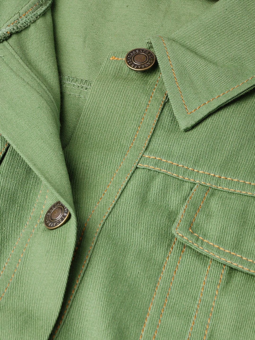 Women's Olive Denim Crop Jacket - SASSAFRAS