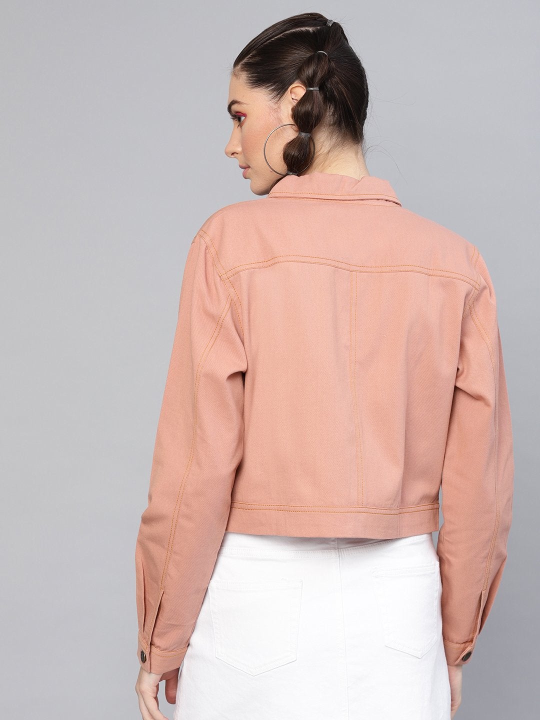 Women's Pink Denim Crop Jacket - SASSAFRAS