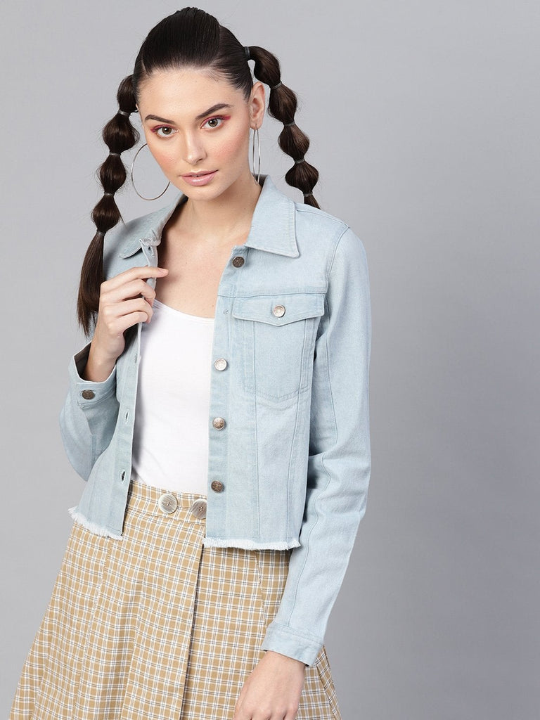 Women's Light Blue Denim Raw Edge Crop Jacket