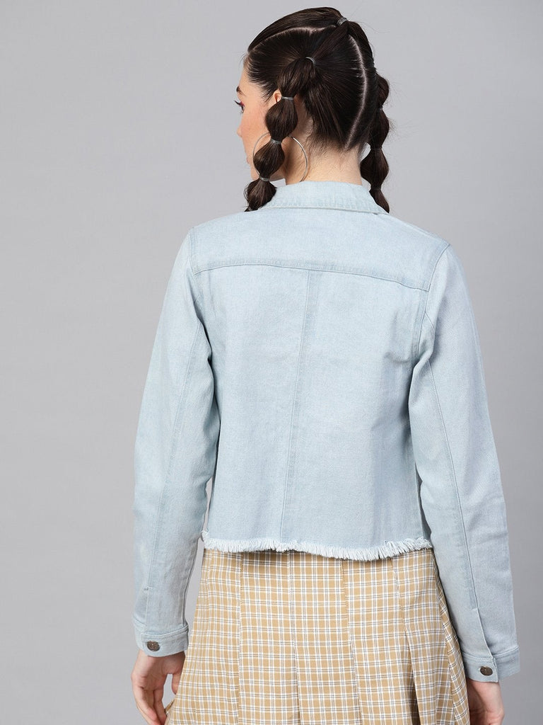 Women's Light Blue Denim Raw Edge Crop Jacket