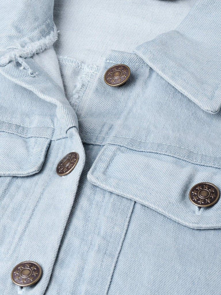 Women's Light Blue Denim Raw Edge Crop Jacket
