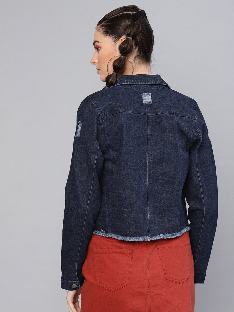 Women's Dark Blue Denim Distressed Jacket
