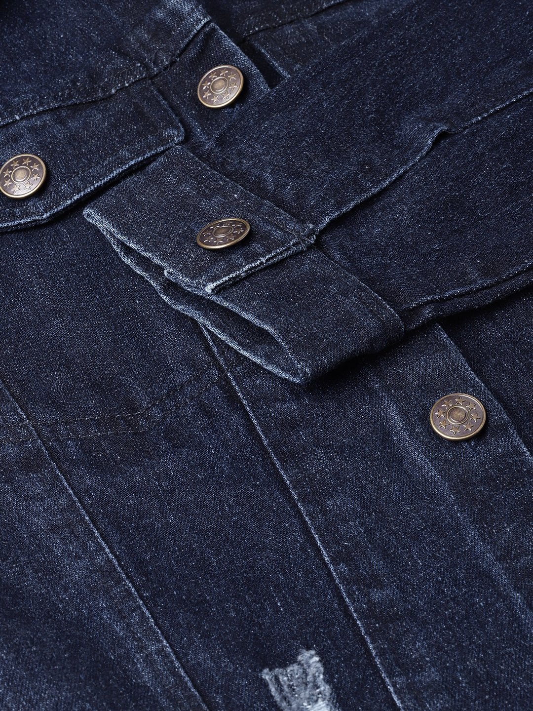 Women's Dark Blue Denim Distressed Jacket - SASSAFRAS