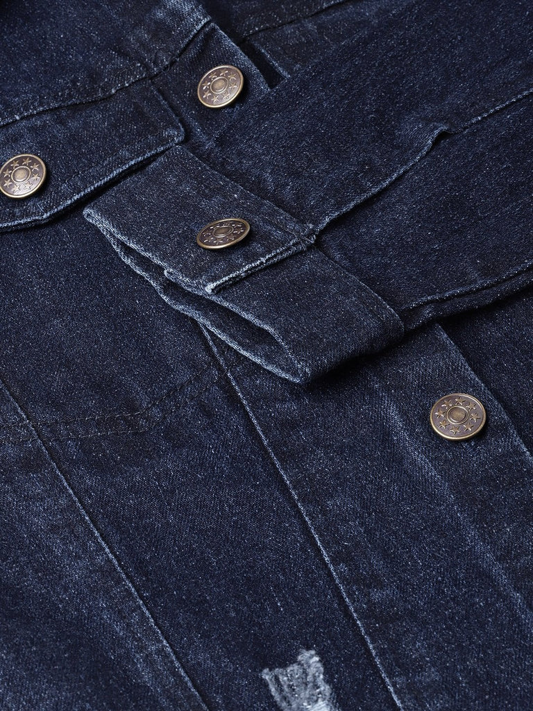 Women's Dark Blue Denim Distressed Jacket