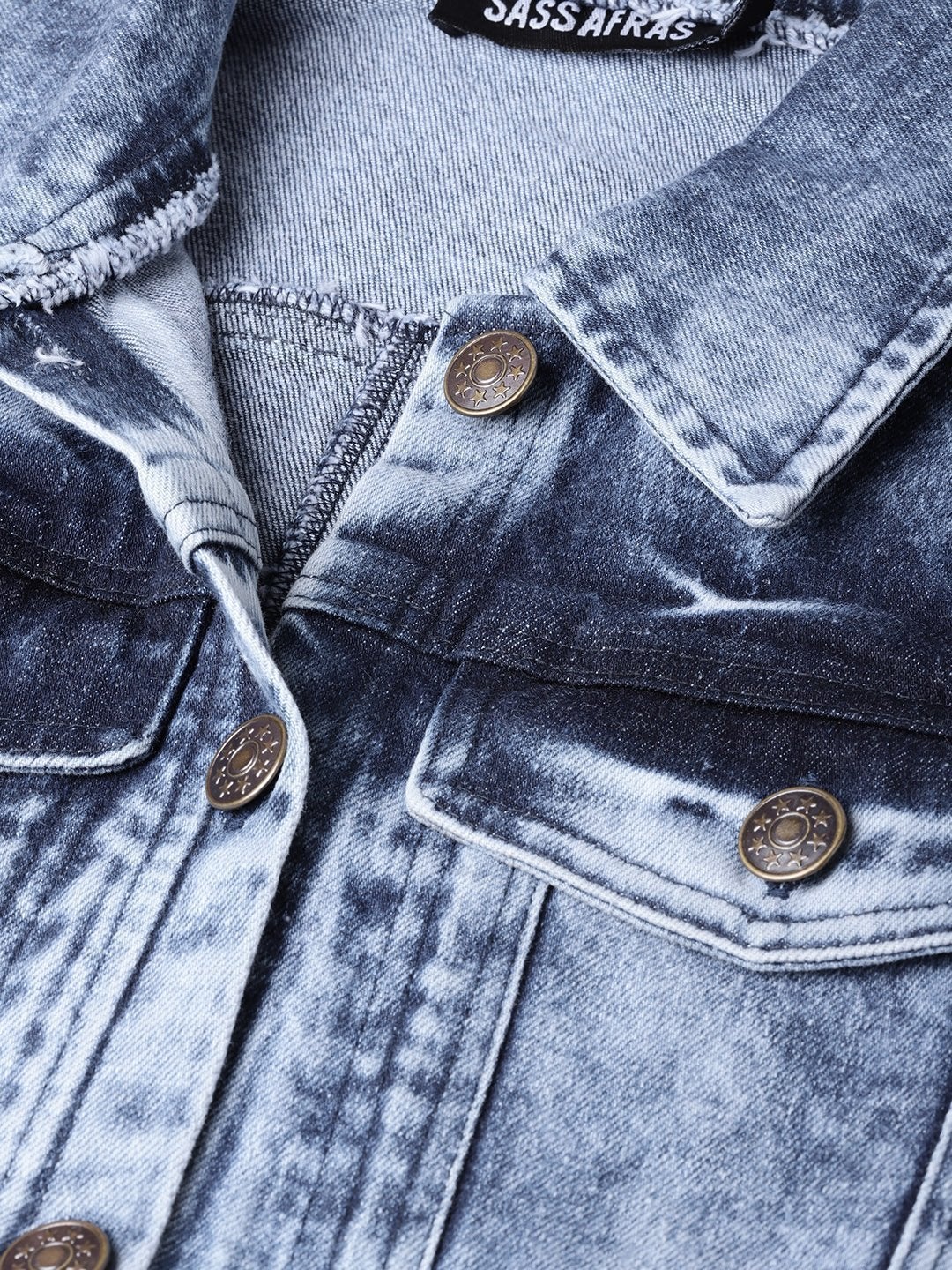 Women's Blue Acid Wash Denim Jacket - SASSAFRAS