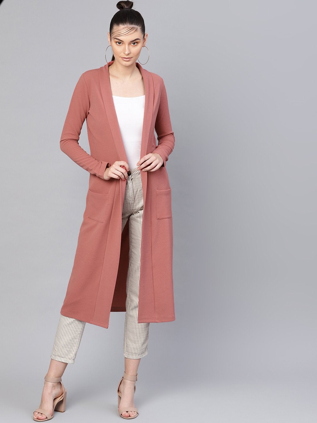 Women's Pink Pocket Detail Longline Shrug - SASSAFRAS