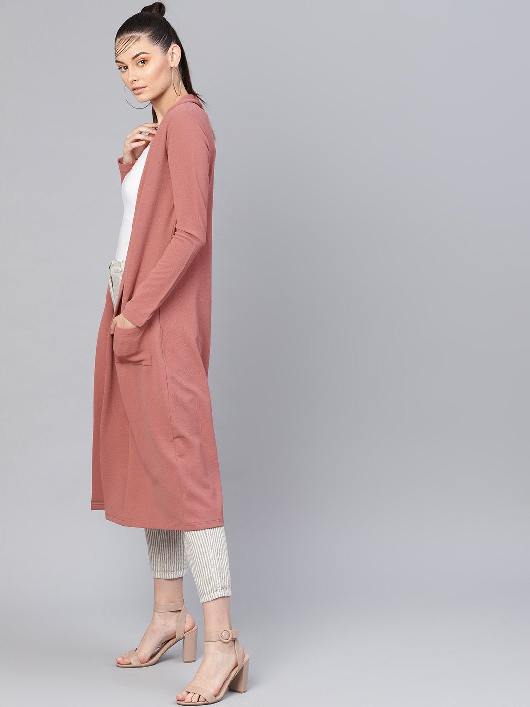 Women's Pink Pocket Detail Longline Shrug - SASSAFRAS