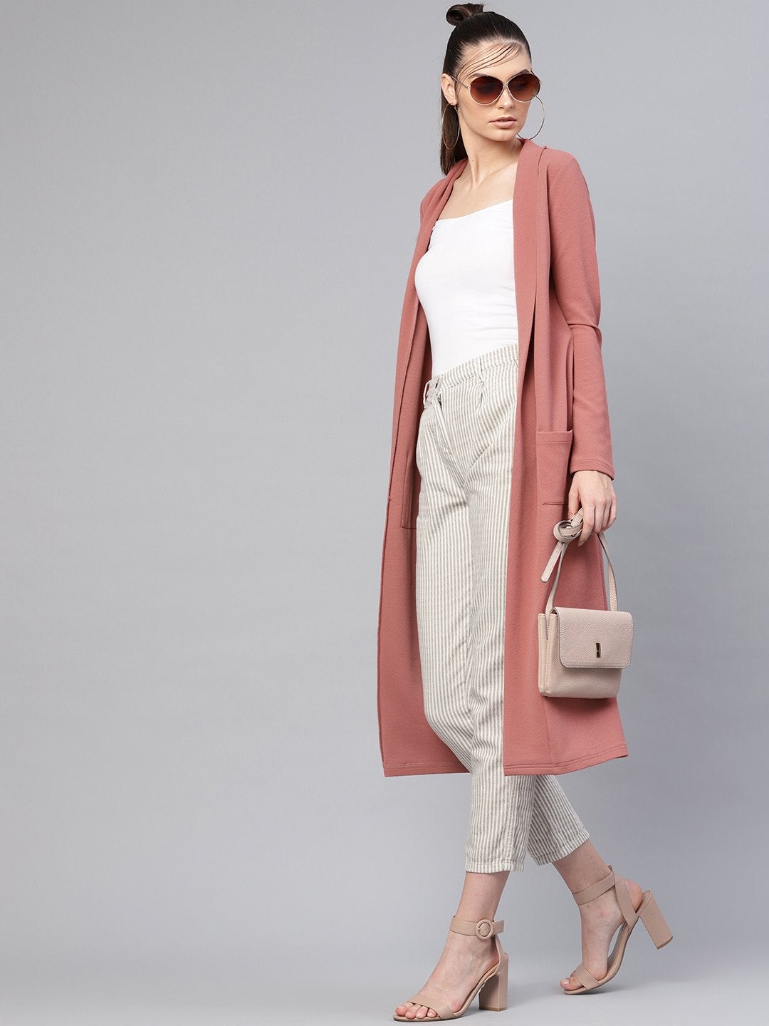 Women's Pink Pocket Detail Longline Shrug - SASSAFRAS