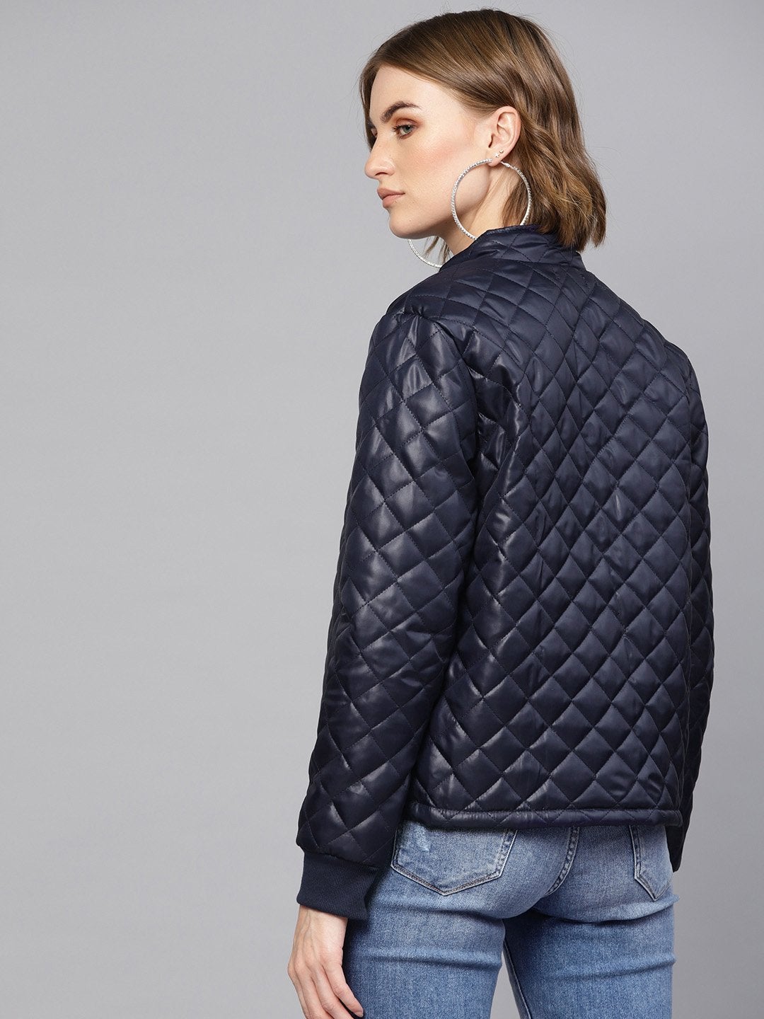 Women's Navy Quilted Jacket With Zip Sleeves - SASSAFRAS