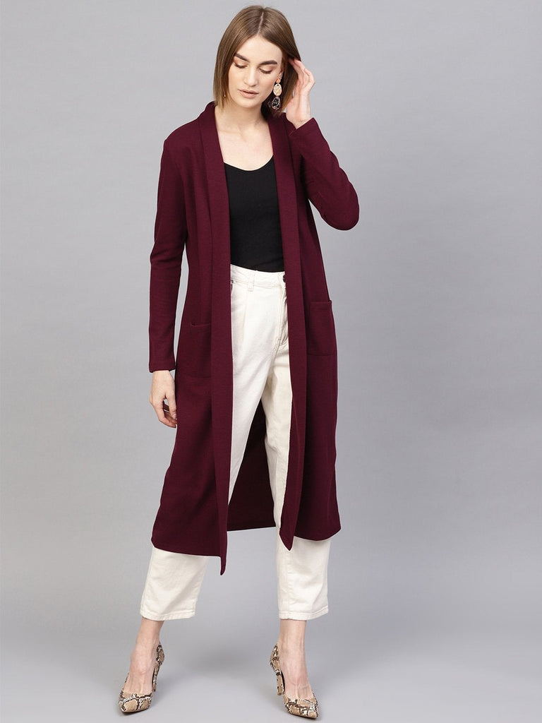 Women's Burgundy Rib Longline Shrug