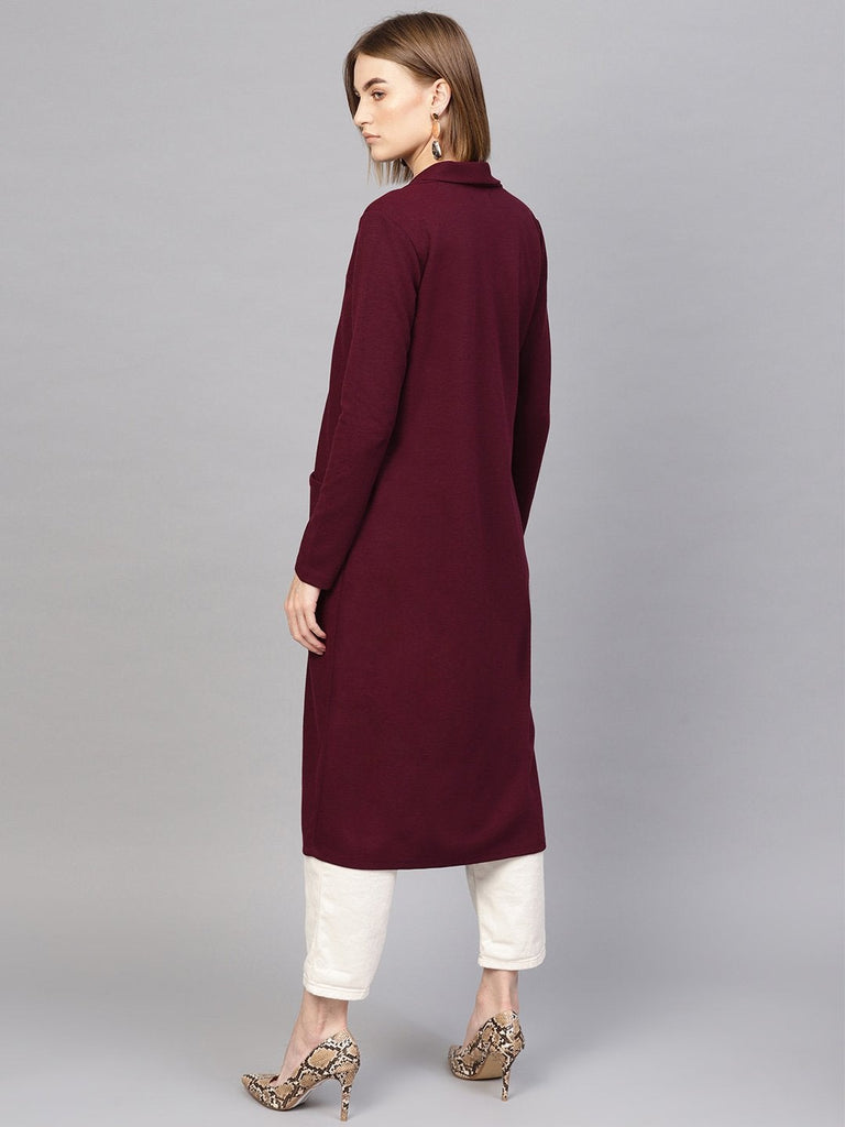 Women's Burgundy Rib Longline Shrug