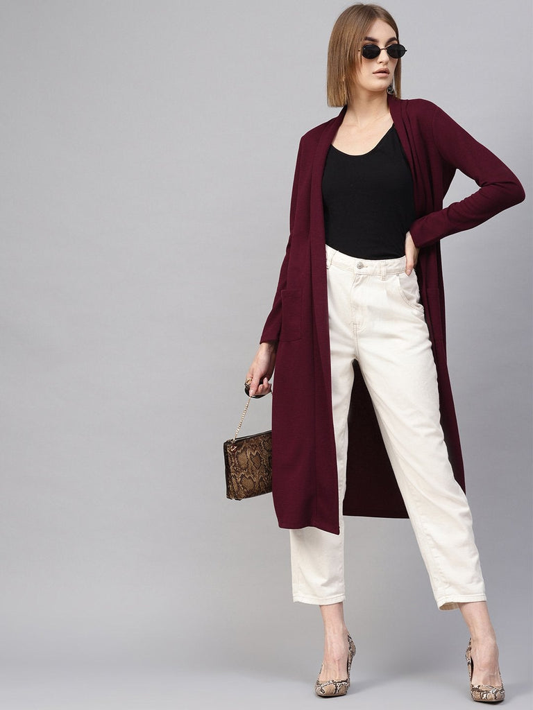 Women's Burgundy Rib Longline Shrug