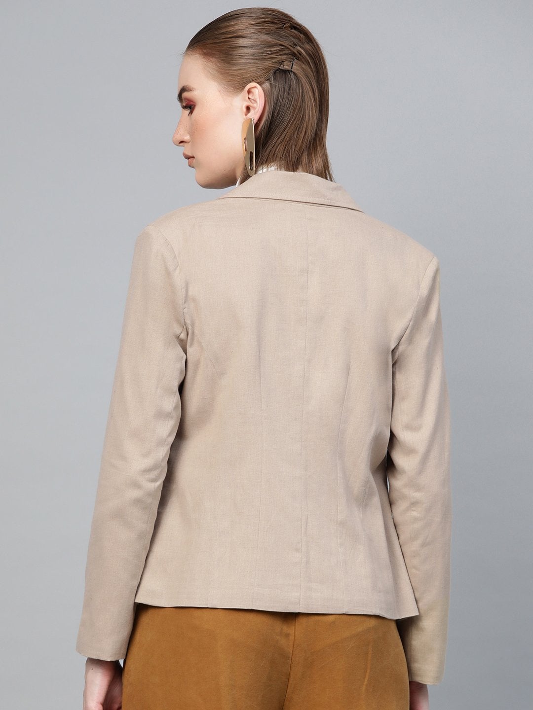 Women's Beige Cotton Linen Blazer - SASSAFRAS