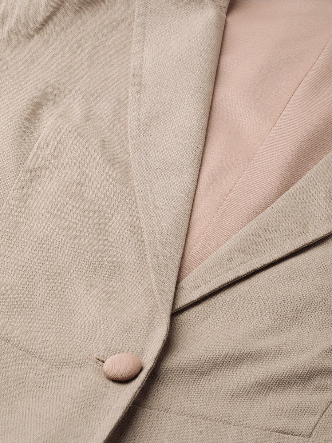 Women's Beige Cotton Linen Blazer - SASSAFRAS