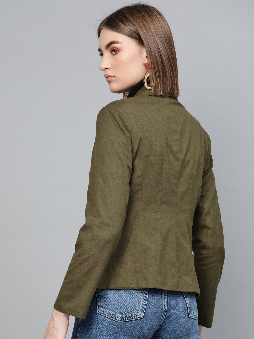 Women's Olive Cotton Linen Blazer - SASSAFRAS