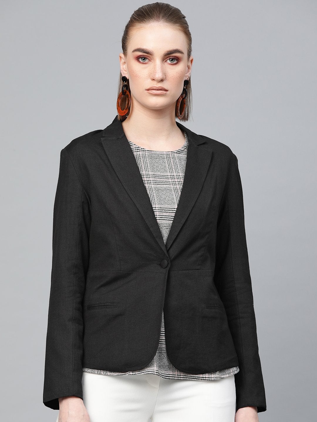 Women's Black Cotton Linen Blazer - SASSAFRAS