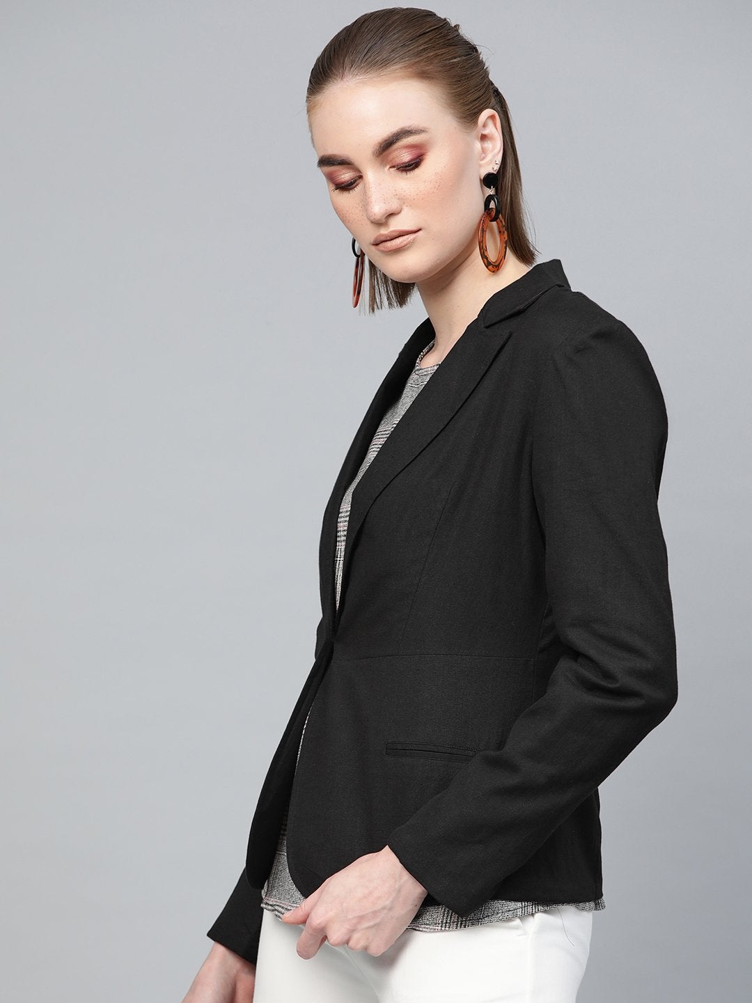 Women's Black Cotton Linen Blazer - SASSAFRAS