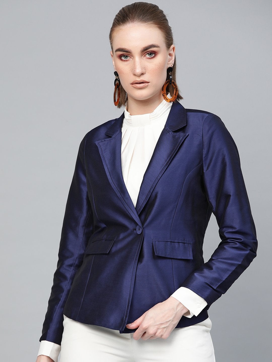 Women's Navy Single Button Party Blazer - SASSAFRAS