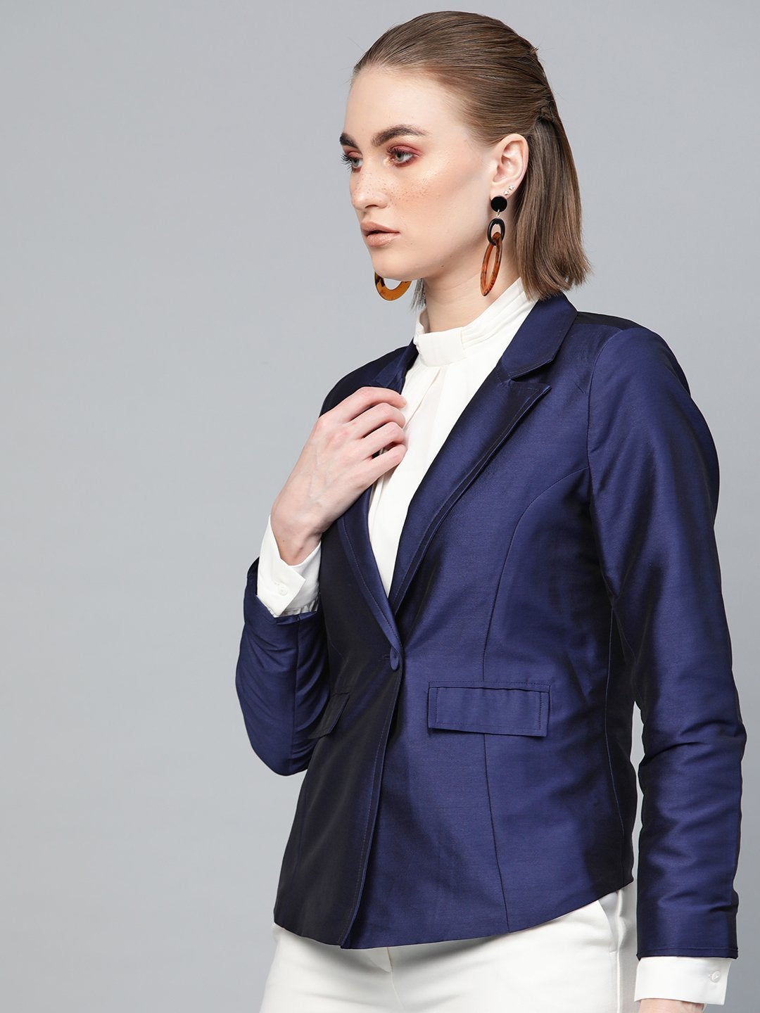 Women's Navy Single Button Party Blazer - SASSAFRAS