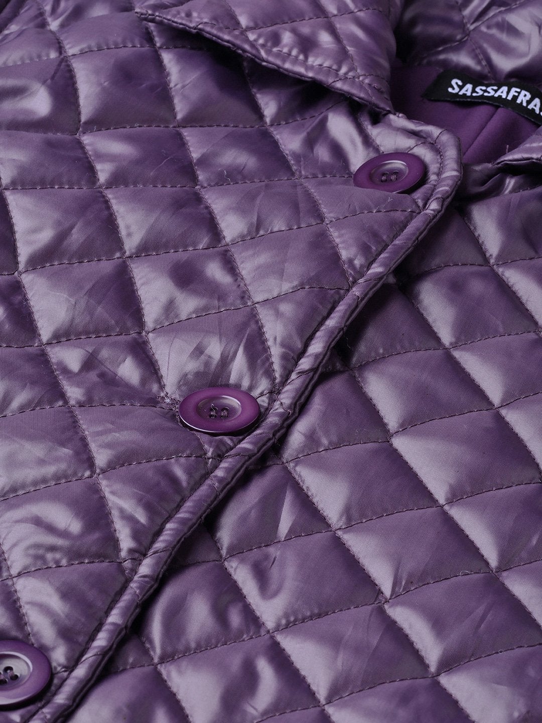 Women's Purple Quilted Collar Button Front Jacket - SASSAFRAS