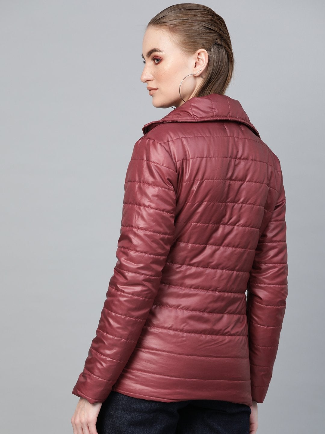 Women's Burgundy Belted Quilted Jacket - SASSAFRAS