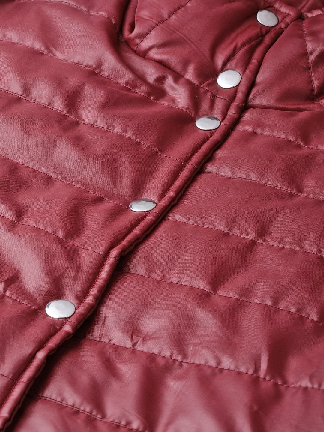 Women's Burgundy High Neck Qulited Jacket - SASSAFRAS