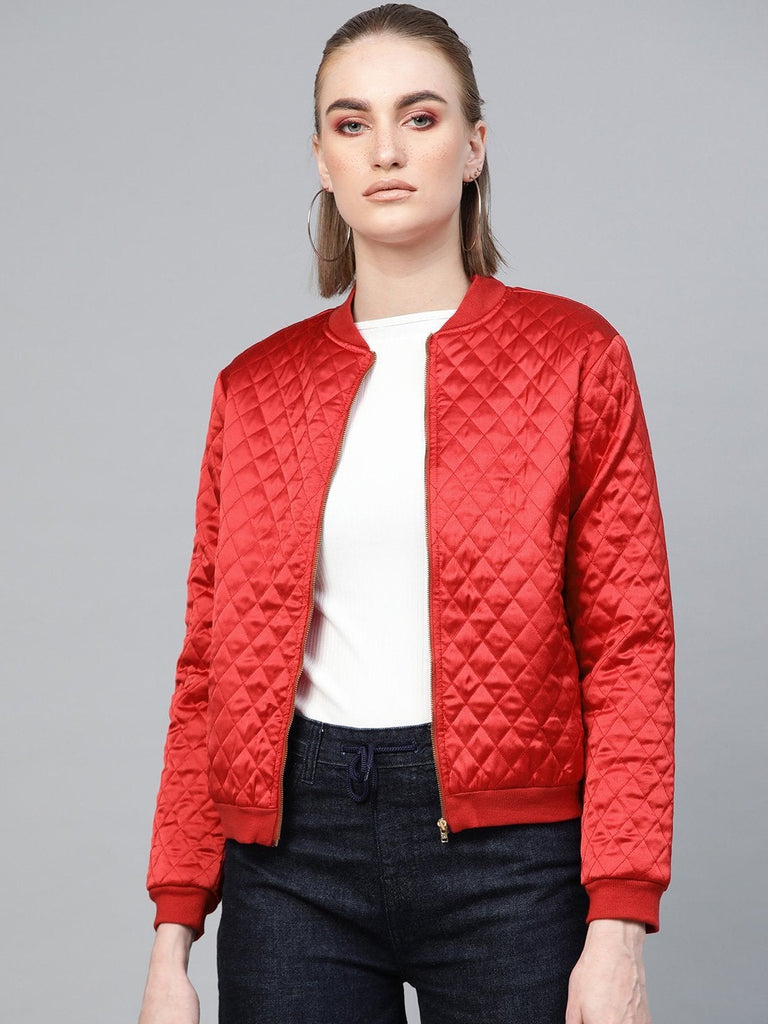 Women's Red Quilting Bomber Jacket