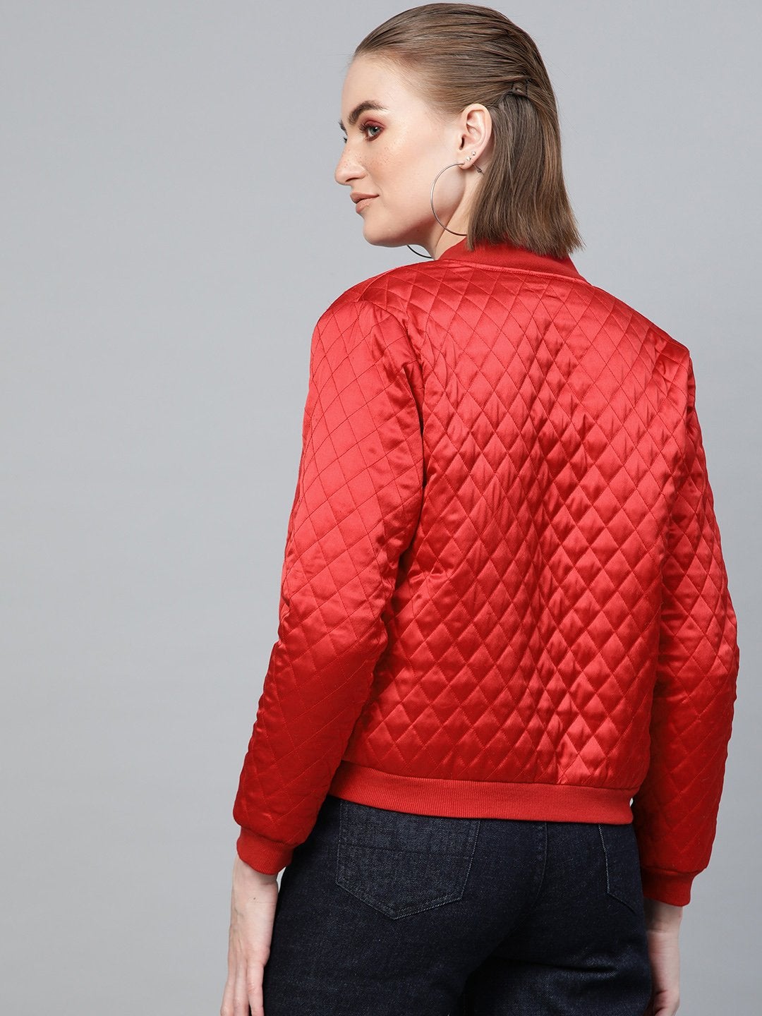 Women's Red Quilting Bomber Jacket - SASSAFRAS